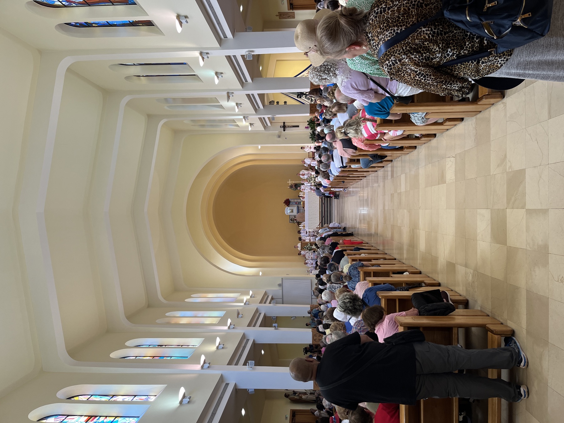 Pilgrims at Mass inside St James Church, Medjugorje