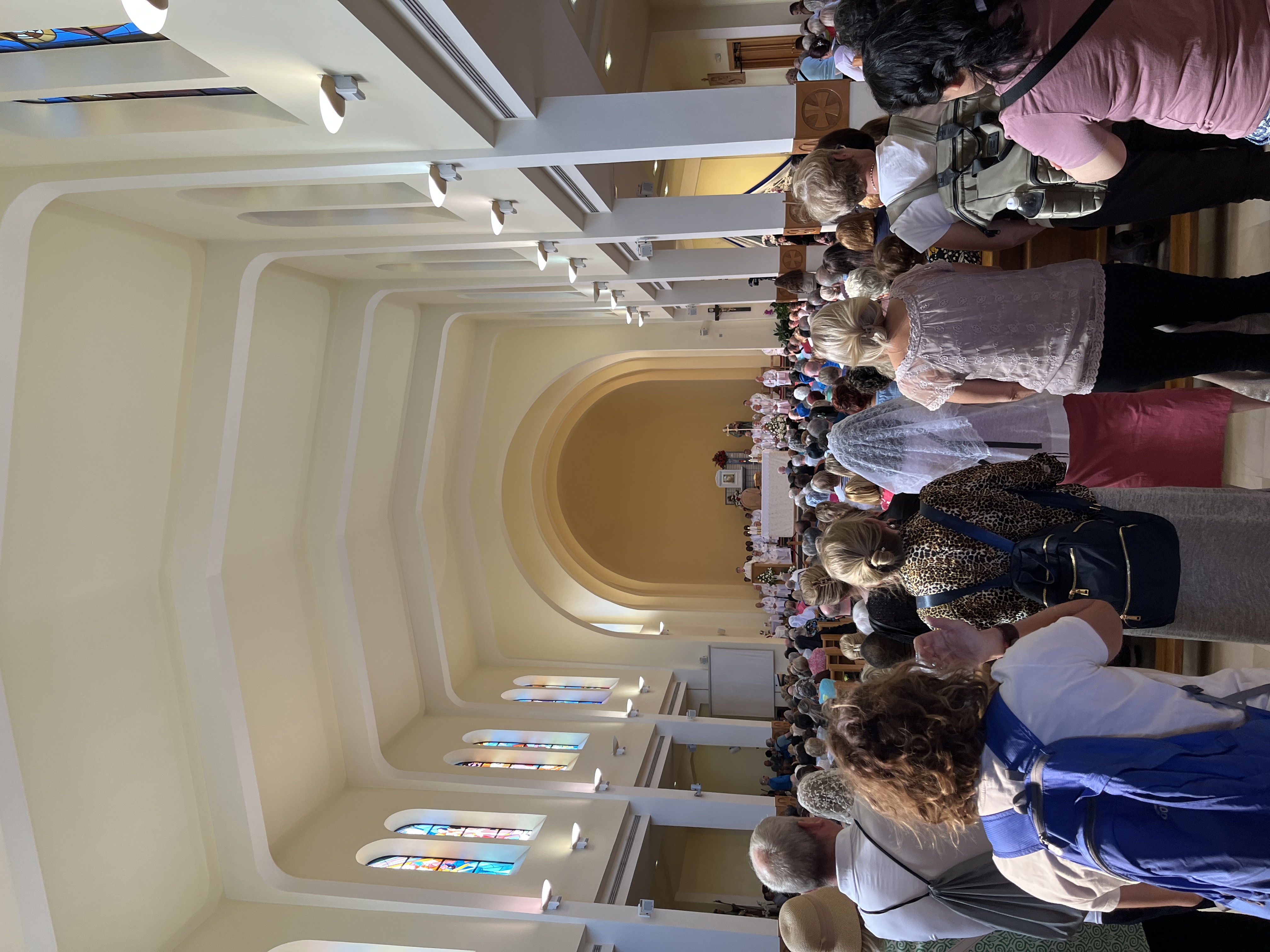Pilgrims attending Mass inside St. James Church, Medjugorje, Bosnia and Herzegovina