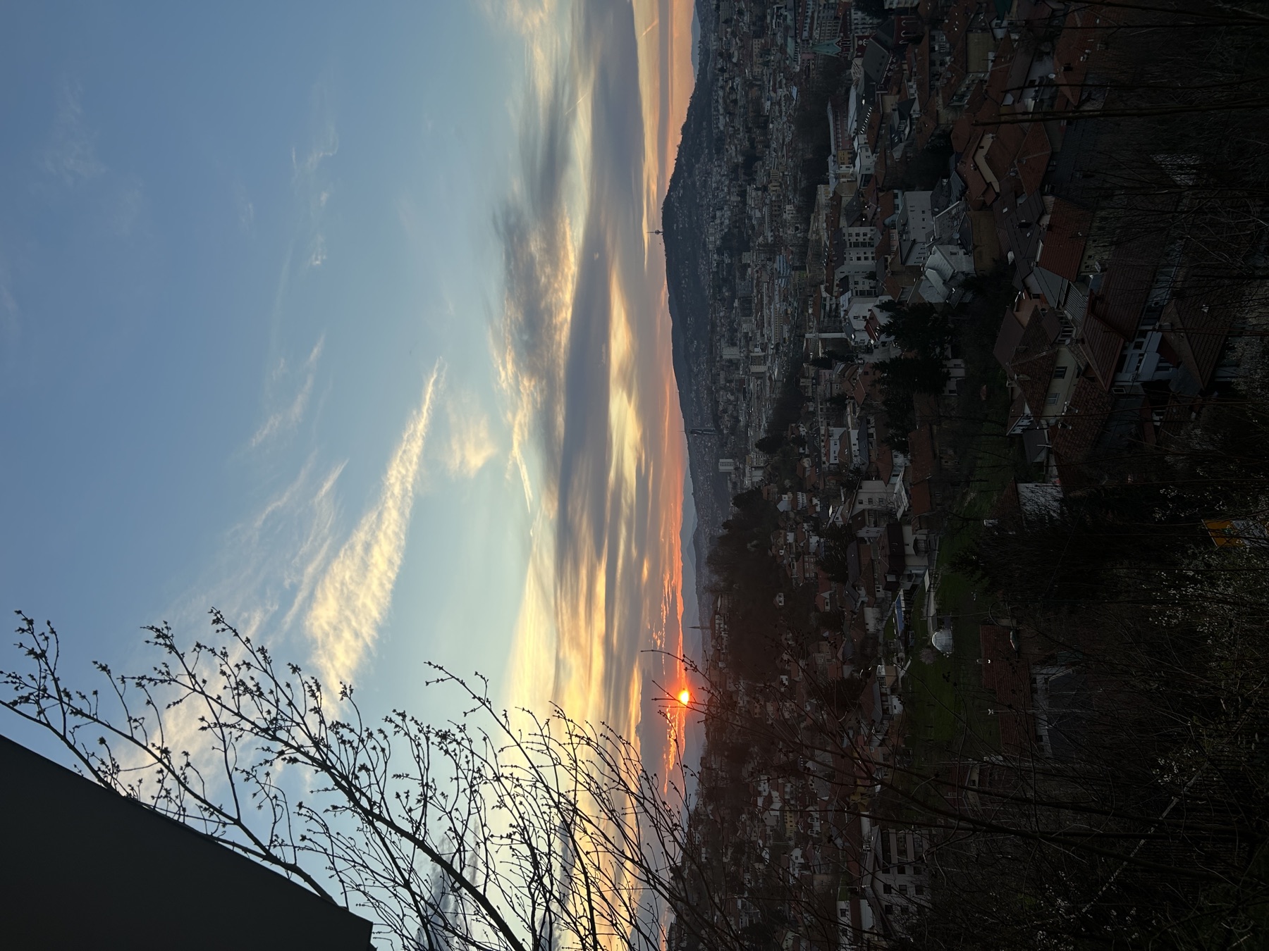 Sunset over Sarajevo seen from the hills above the old town