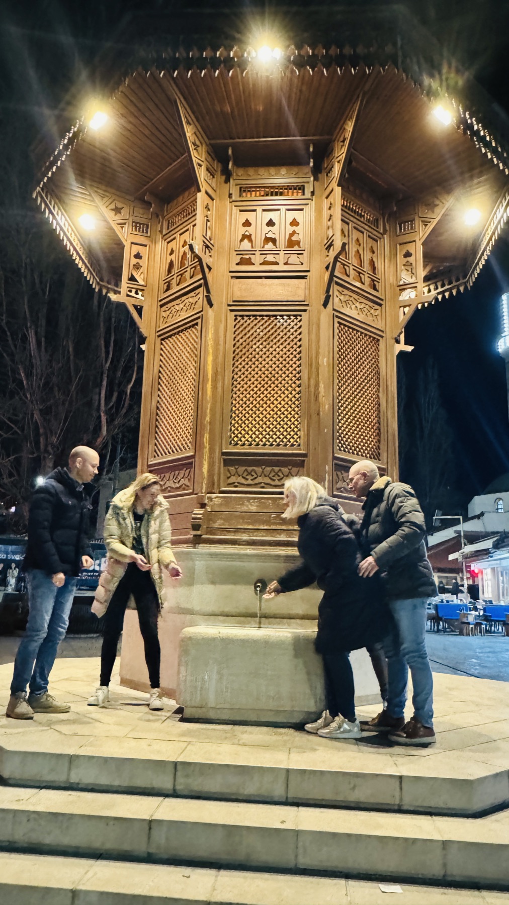 Sebilj fountain in Baščaršija, Sarajevo, on a winter night